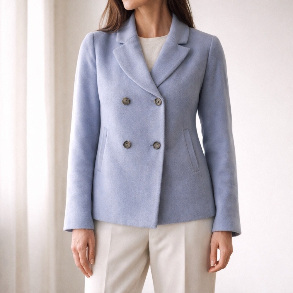 Anne Klein Cashmere Jacket – M Blue Double Breasted Coat